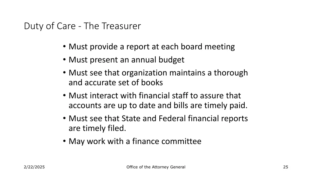duty of care the treasurer
