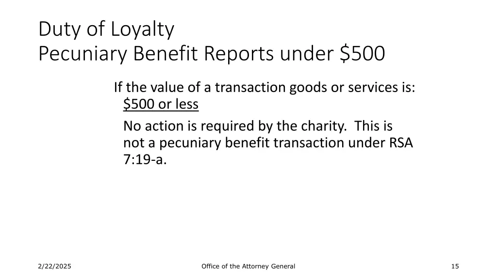 duty of loyalty pecuniary benefit reports under