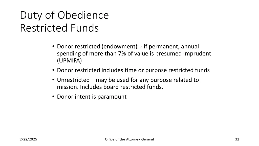 duty of obedience restricted funds