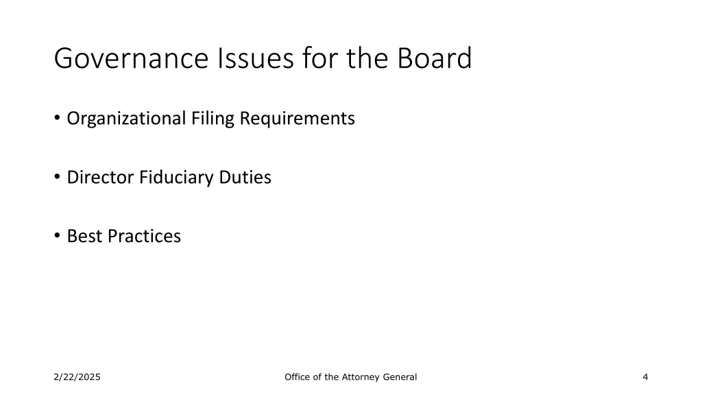 governance issues for the board