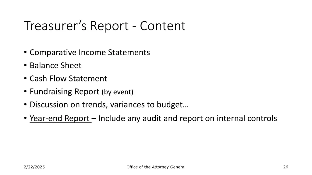 treasurer s report content