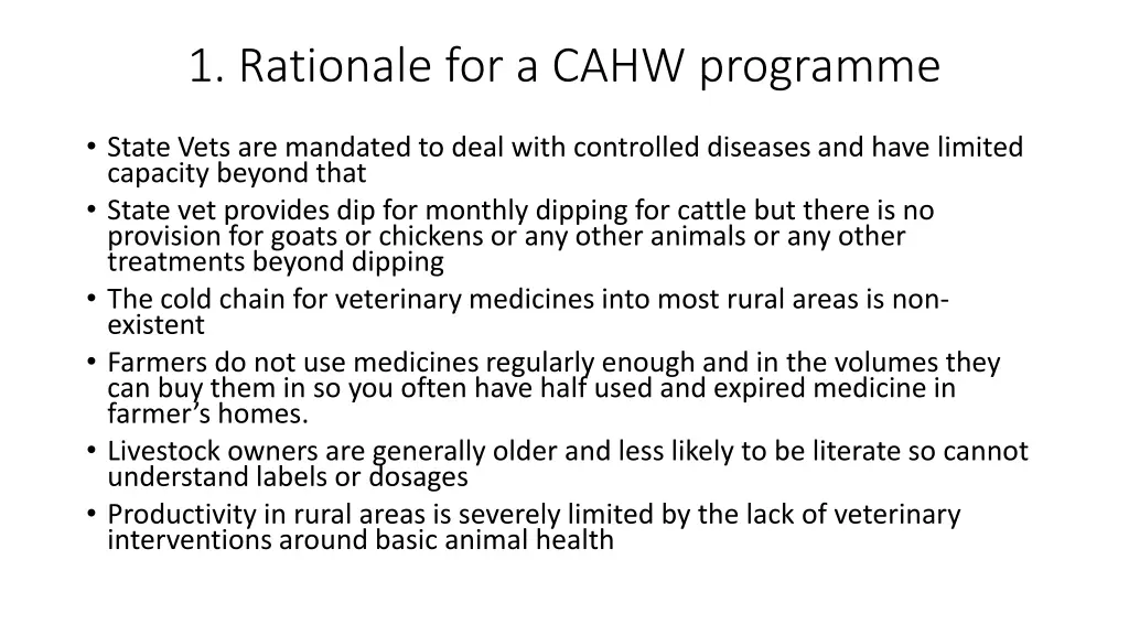 1 rationale for a cahw programme