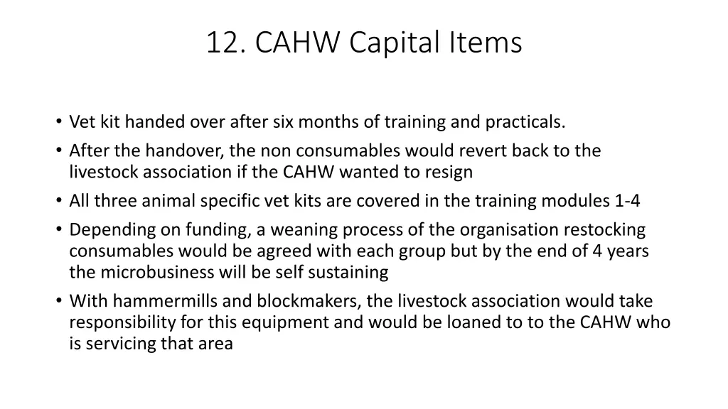 12 cahw capital items