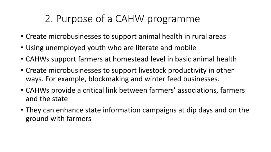 2 purpose of a cahw programme