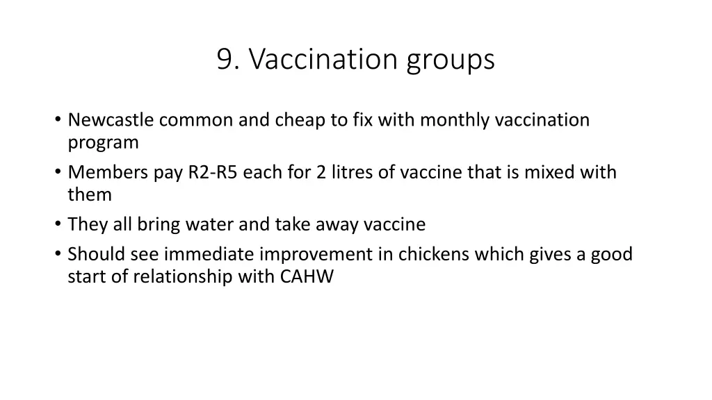 9 vaccination groups