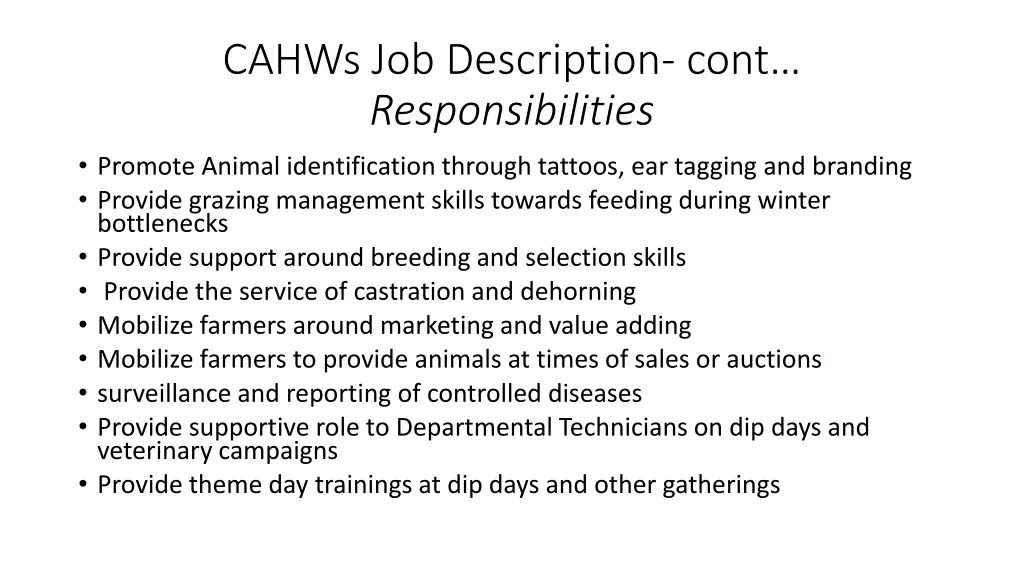 cahws job description cont responsibilities