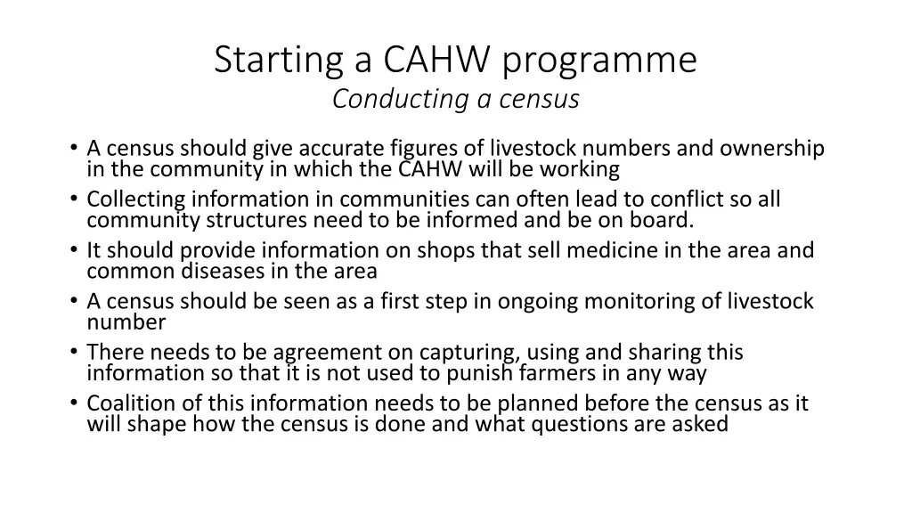 starting a cahw programme conducting a census