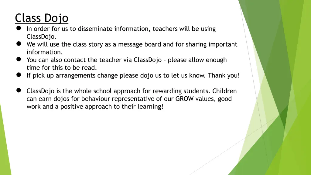 class dojo in order for us to disseminate