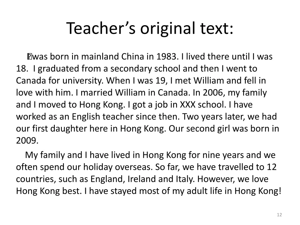 teacher s original text