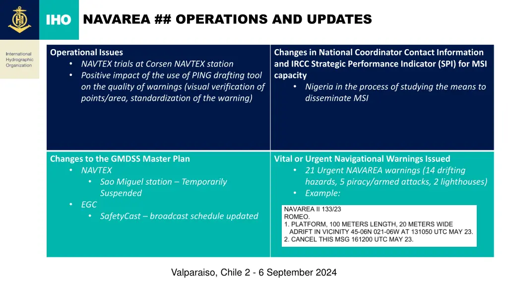 navarea operations and updates