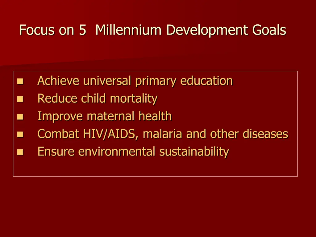 focus on 5 millennium development goals