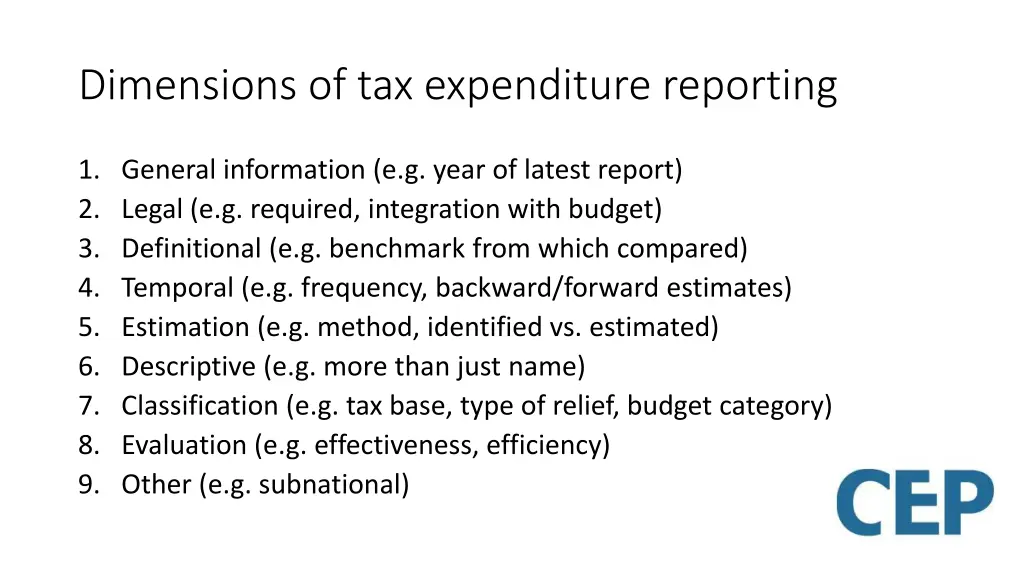 dimensions of tax expenditure reporting