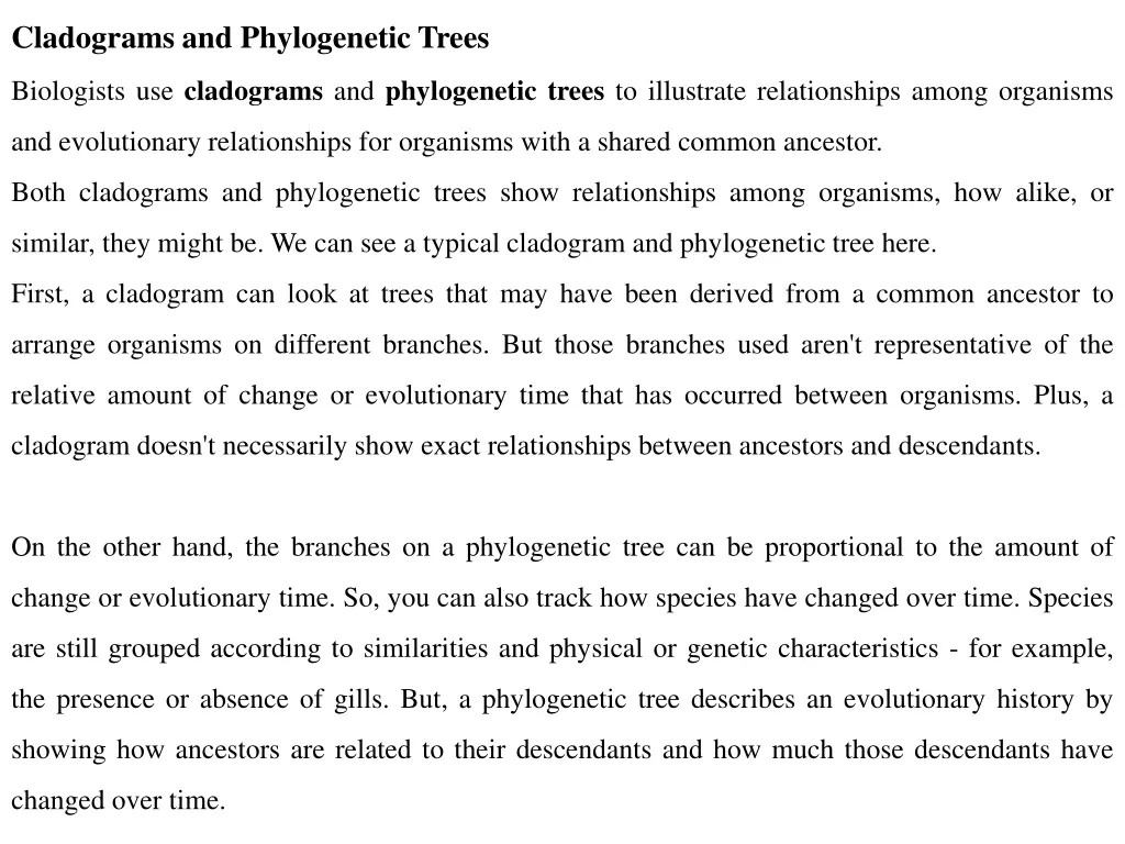 cladograms and phylogenetic trees