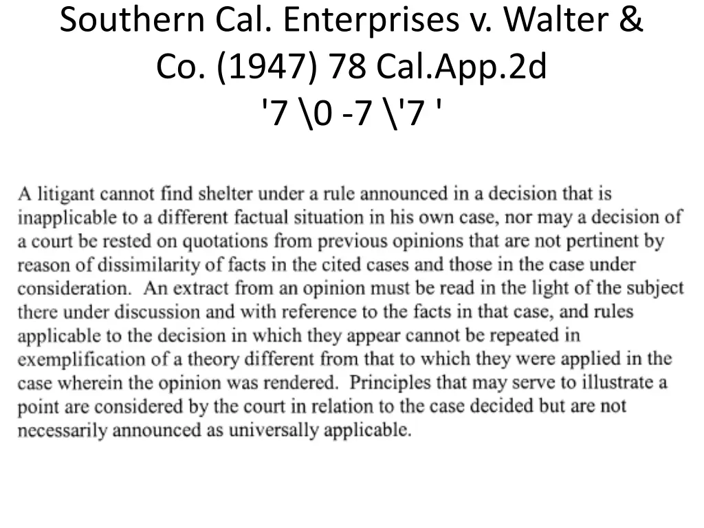 southern cal enterprises v walter co 1947