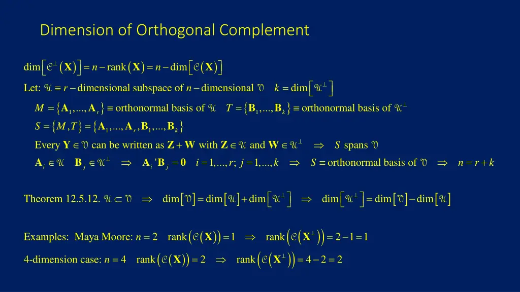 dimension of orthogonal complement
