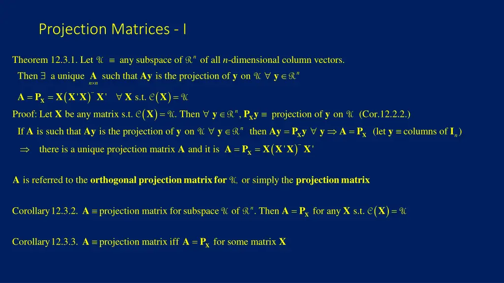 projection matrices i