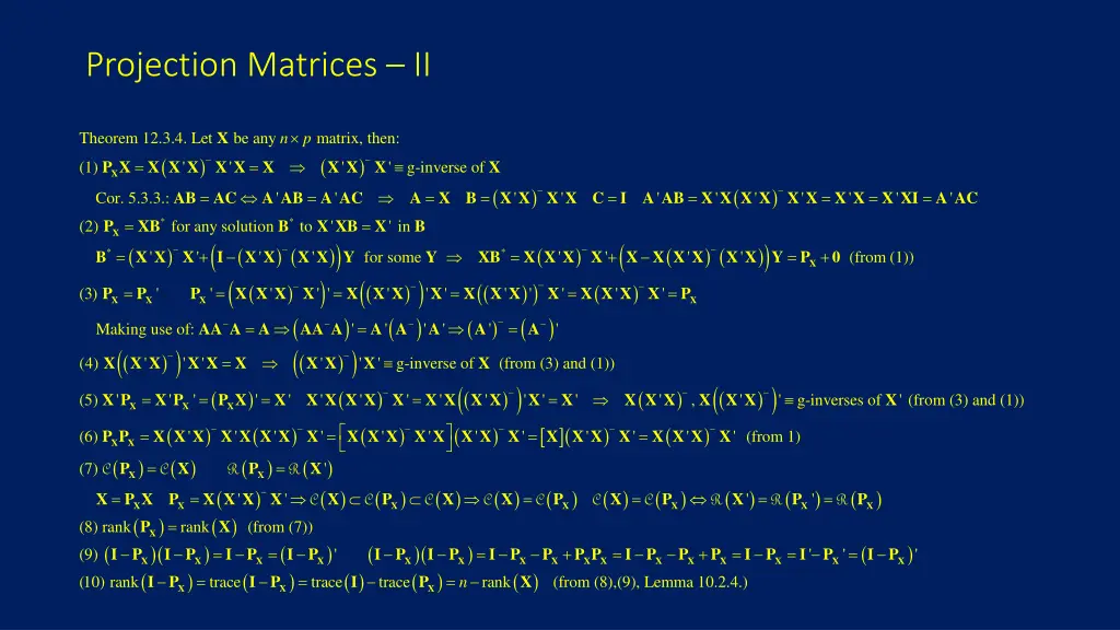 projection matrices ii