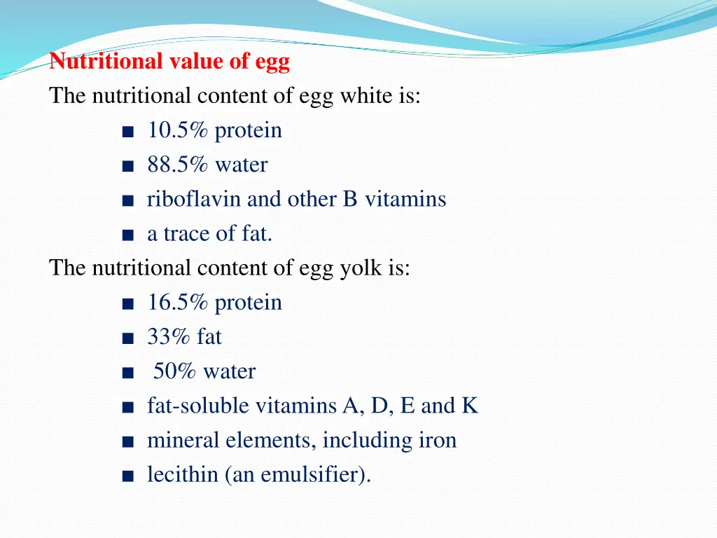 nutritional value of egg the nutritional content