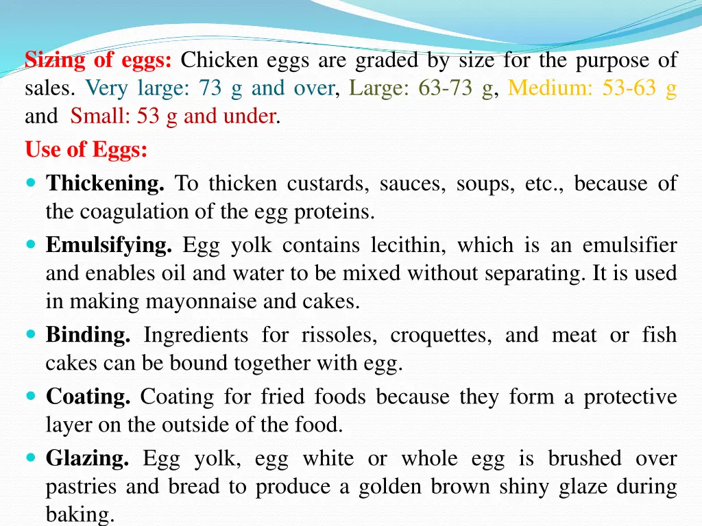 sizing of eggs chicken eggs are graded by size