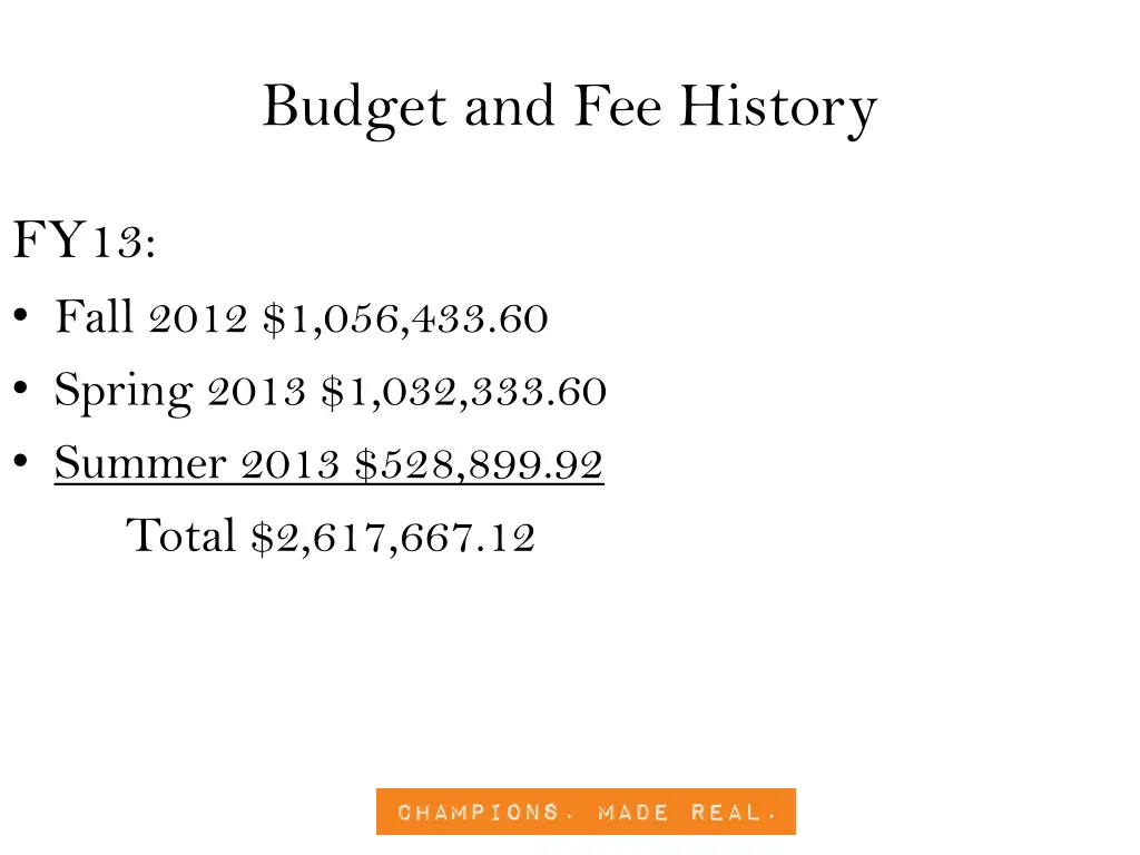 budget and fee history