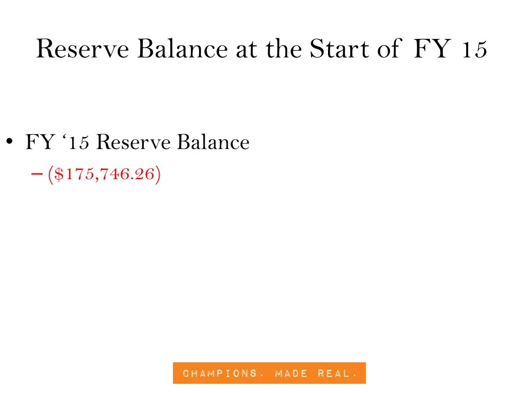 reserve balance at the start of fy 15