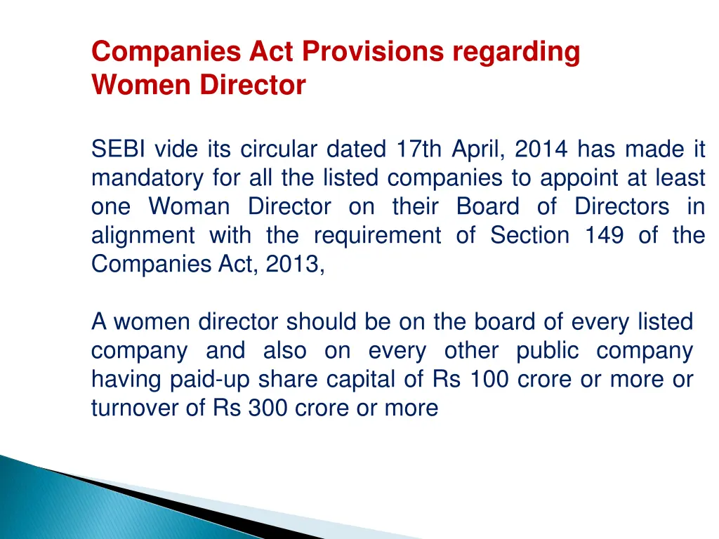companies act provisions regarding women director