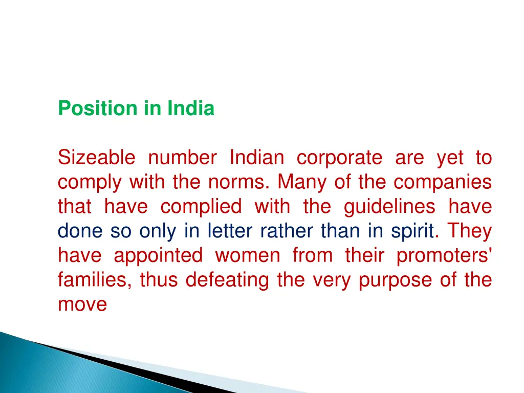 position in india