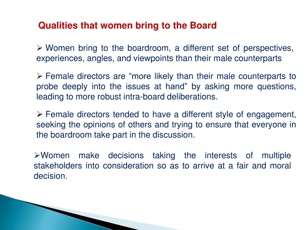 qualities that women bring to the board