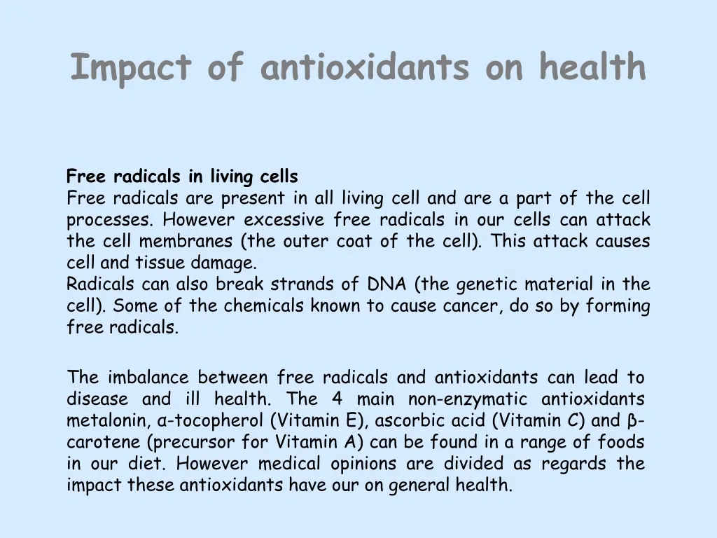 impact of antioxidants on health