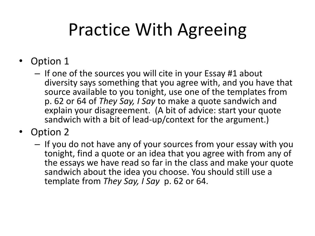 practice with agreeing