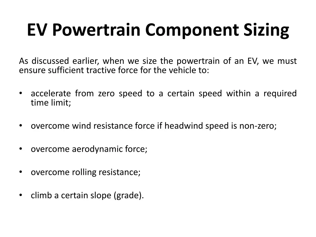 ev powertrain component sizing