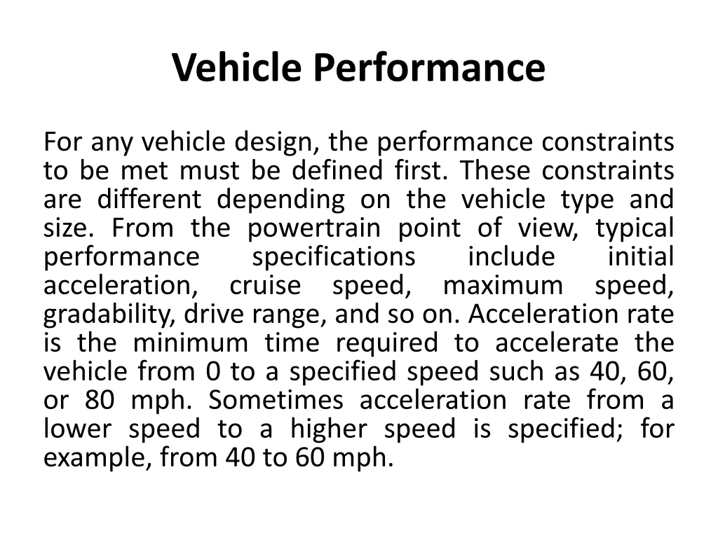 vehicle performance