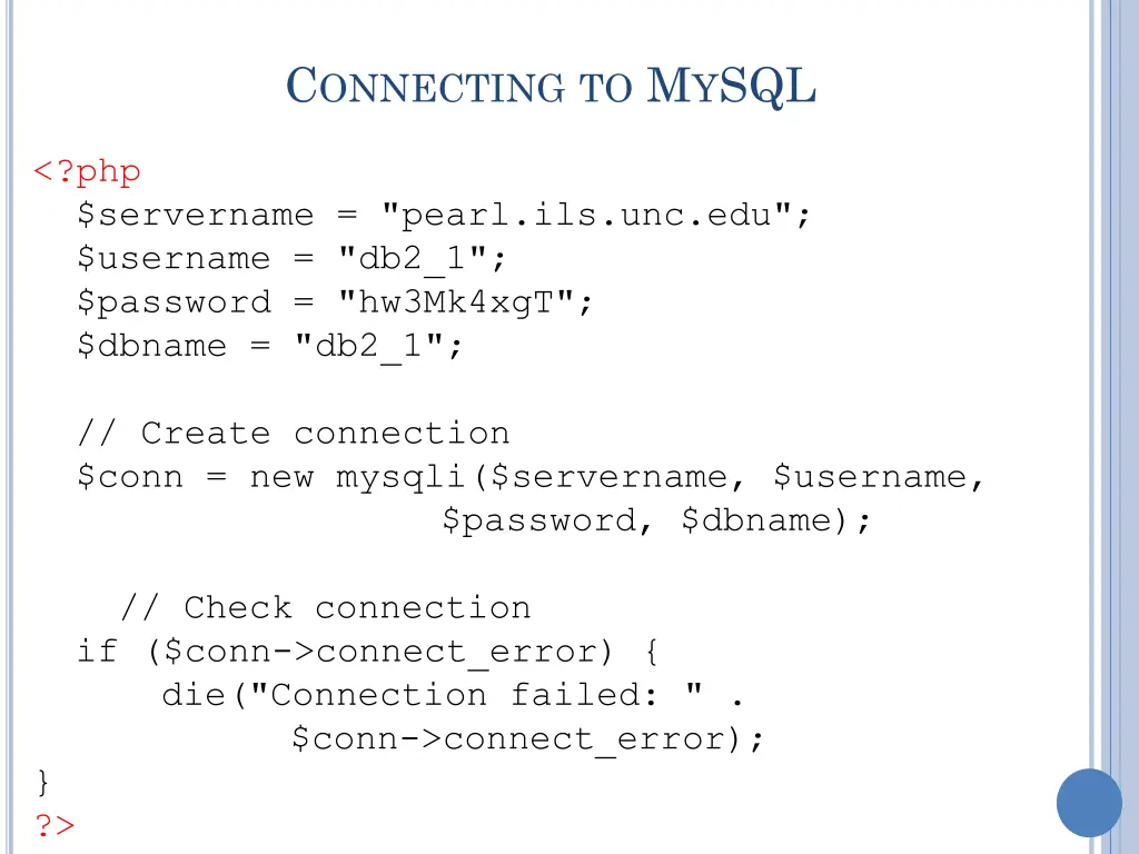 c onnecting to m y sql 1