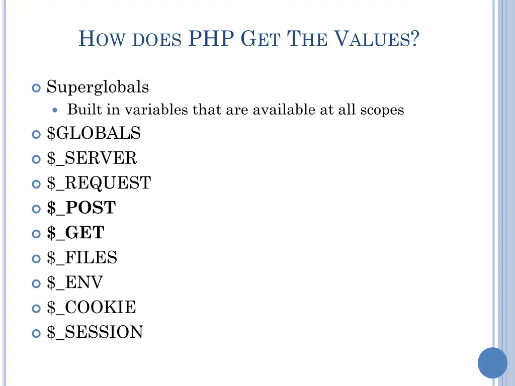 h ow does php g et t he v alues