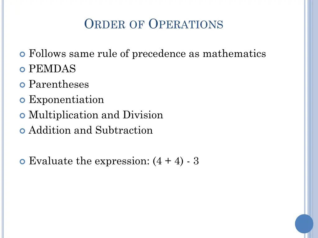 o rder of o perations