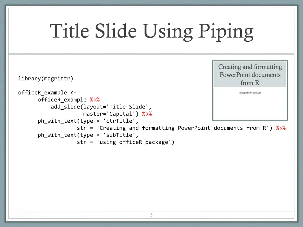 title slide using piping