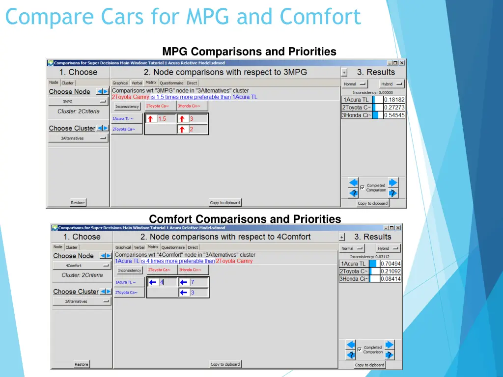 compare cars for mpg and comfort