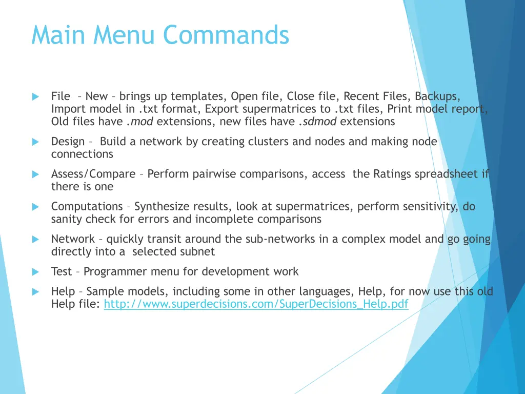 main menu commands