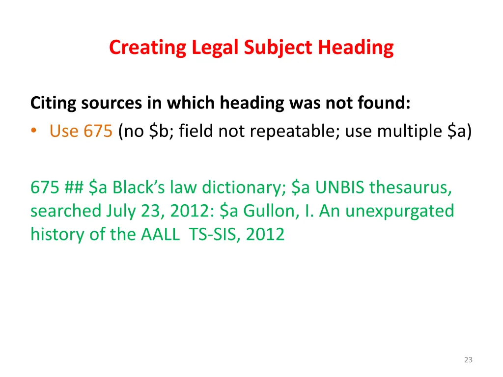 creating legal subject heading