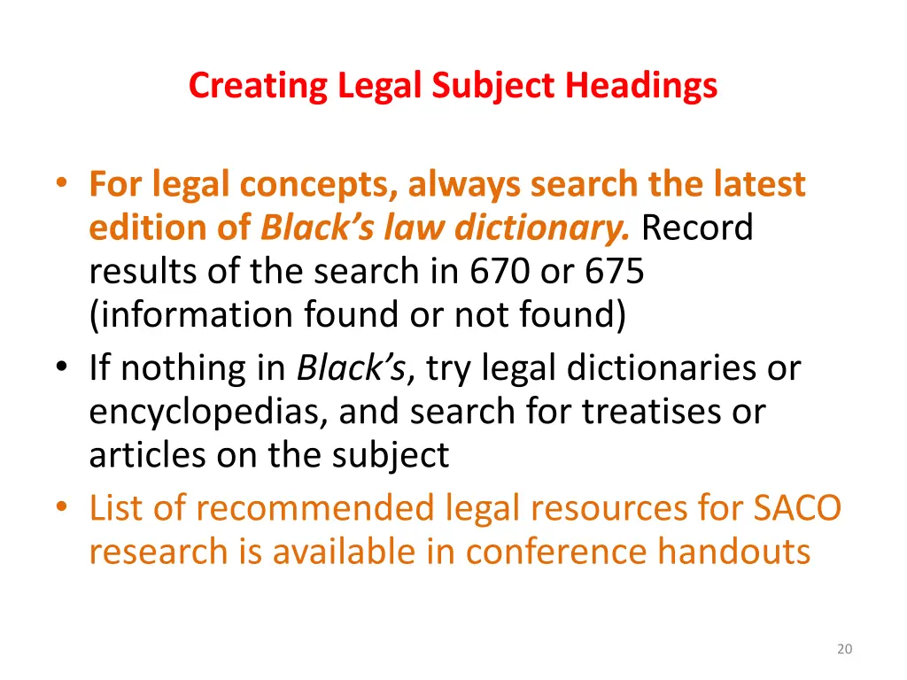 creating legal subject headings 16