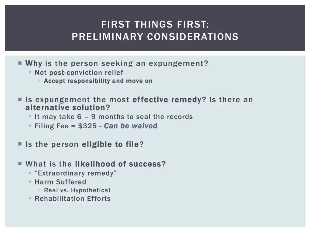 first things first preliminary considerations