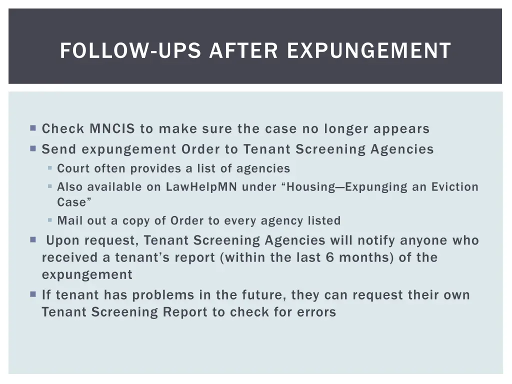follow ups after expungement
