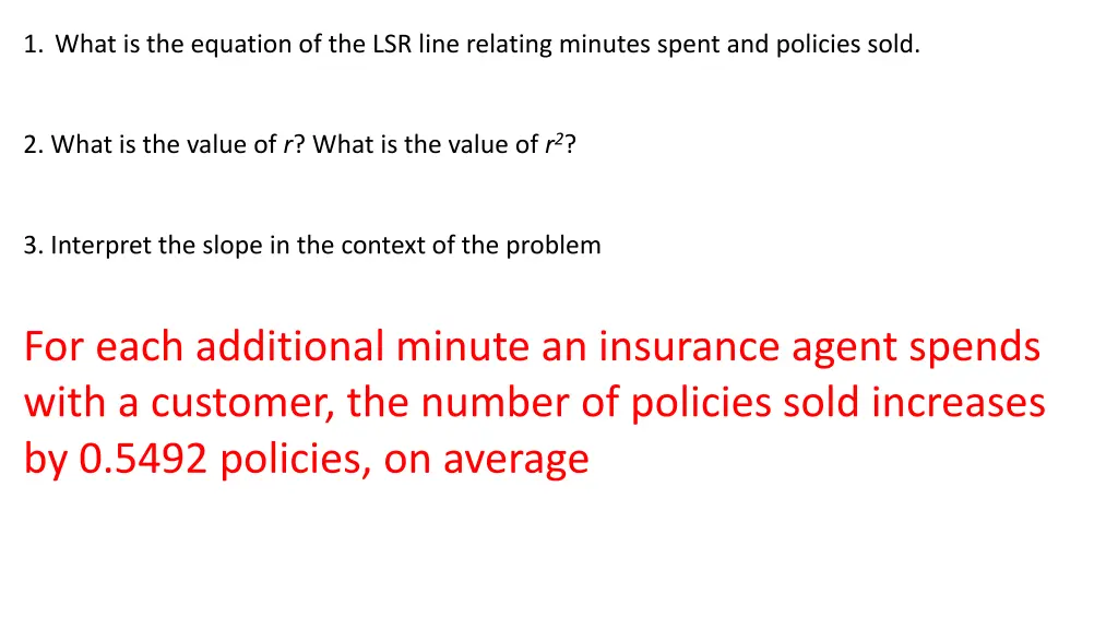 1 what is the equation of the lsr line relating