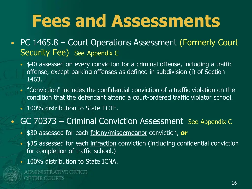 fees and assessments
