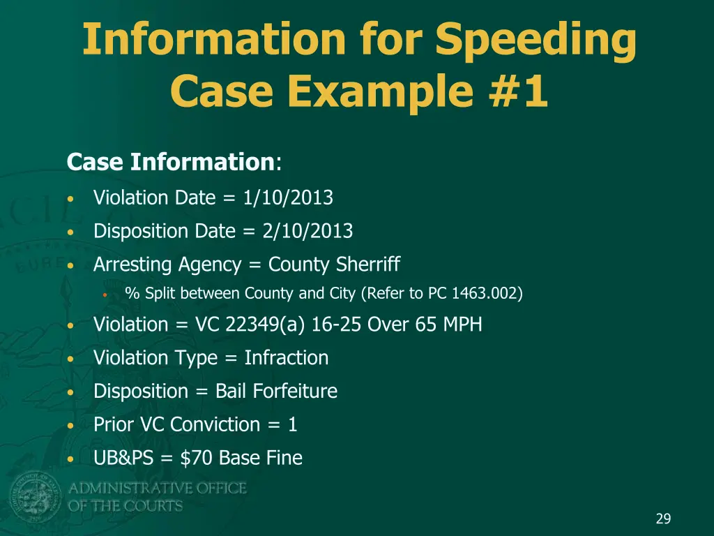 information for speeding case example 1