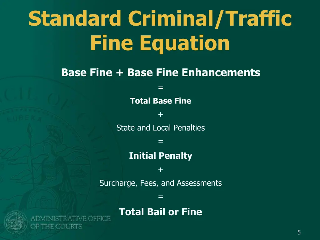 standard criminal traffic fine equation 1