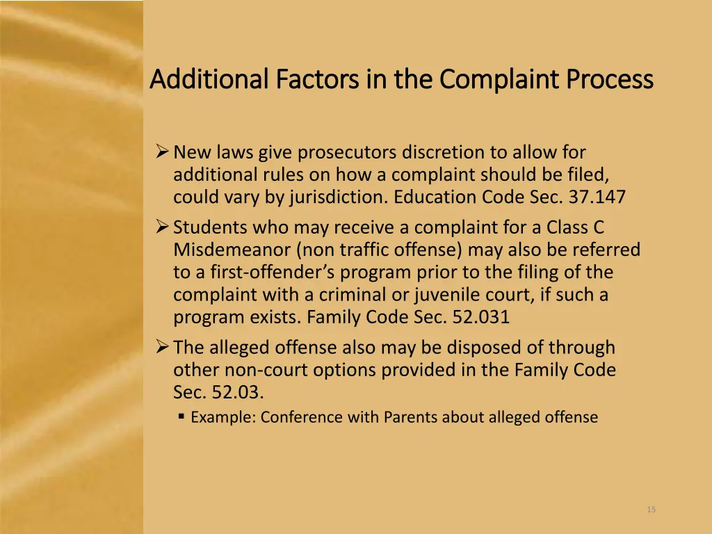 additional factors in the complaint process