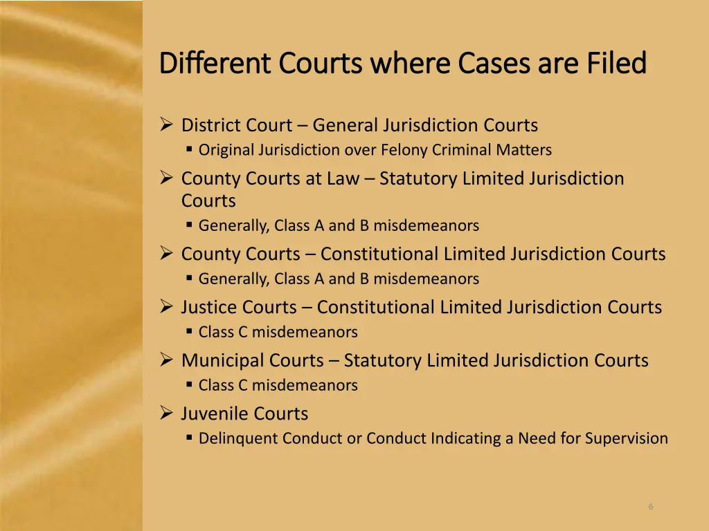 different courts where cases are filed different