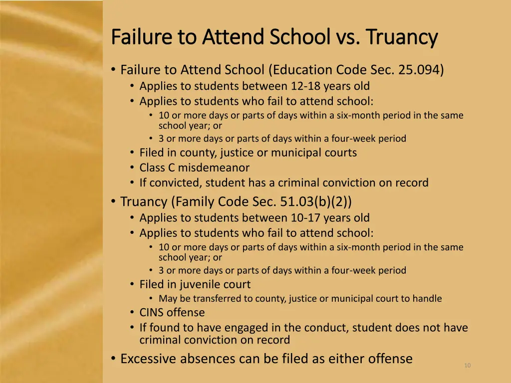 failure to attend school vs truancy failure