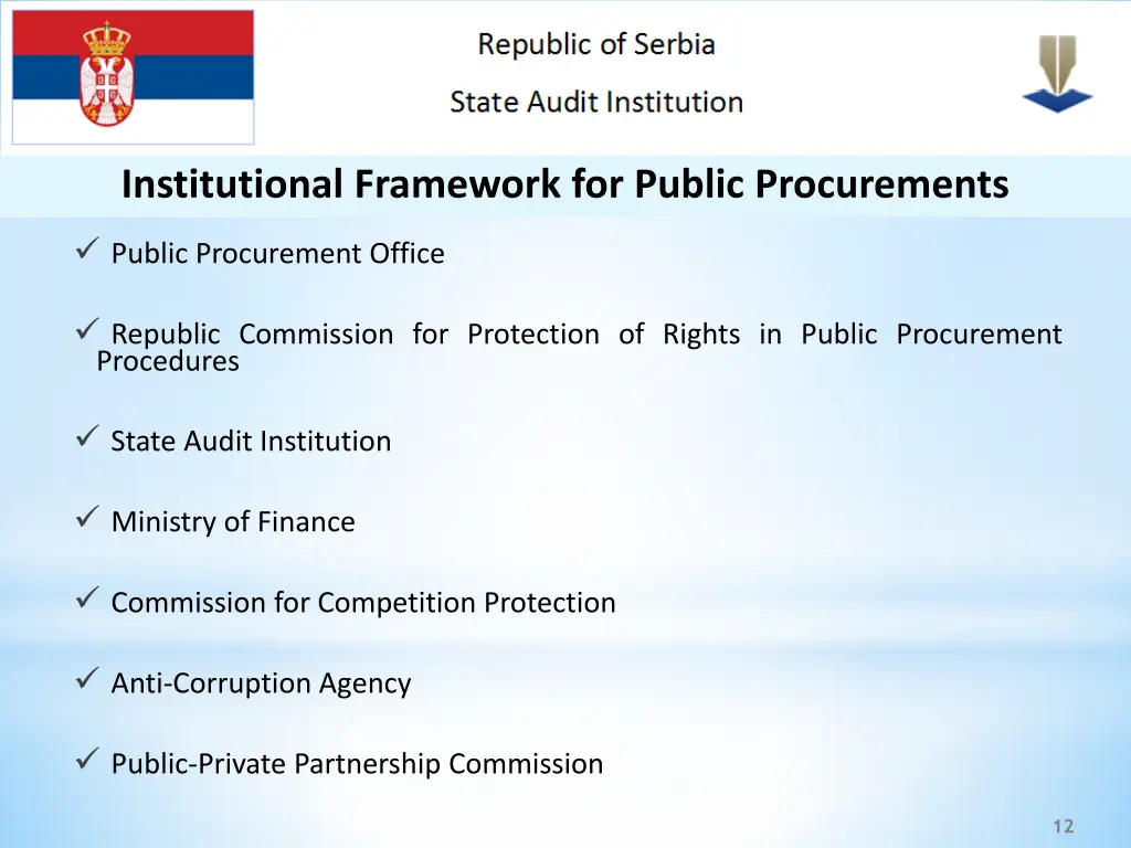 institutional framework for public procurements
